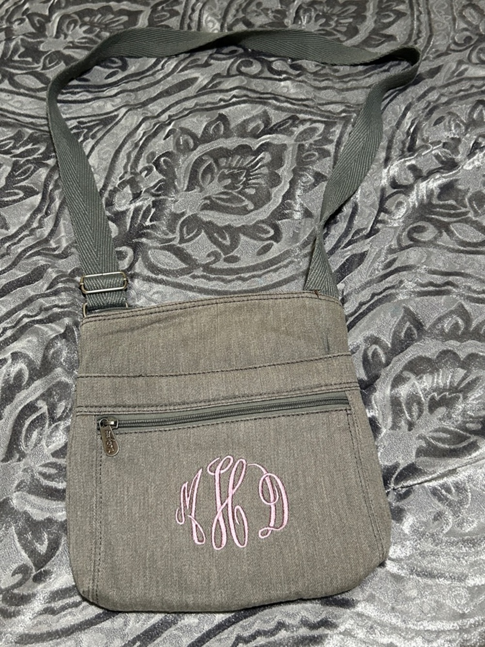 thirty-one Gray Crossbody Bag with Pink Monogram